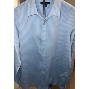 Marc Anthony Slim Fit Light Blue Plaid Dress‎ Shirt XL